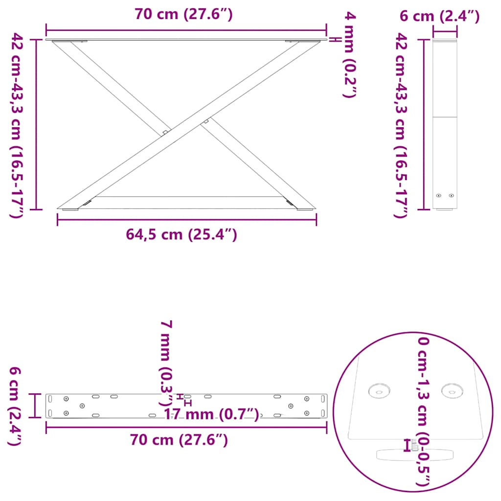 Gambe per tavolino 2 pz Antracite 70x(42-43,3) cm Acciaio