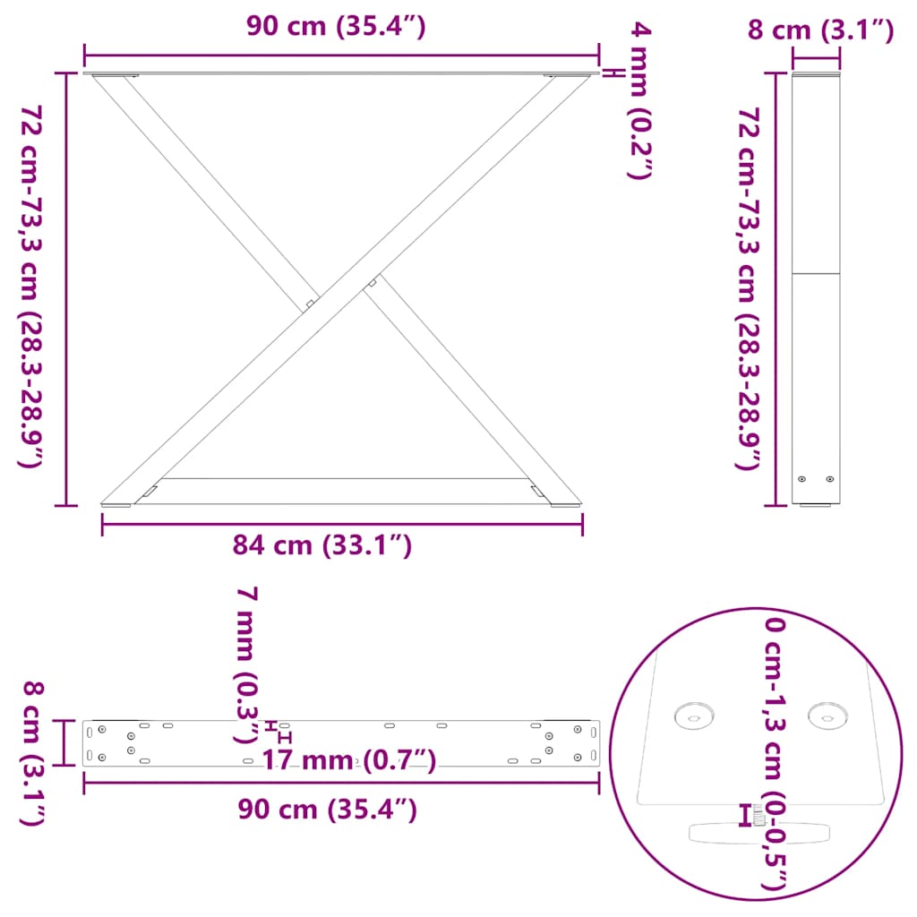 Gambe per tavolo da pranzo 2 pz nere 90x(72-73,3) cm in acciaio | homemem39