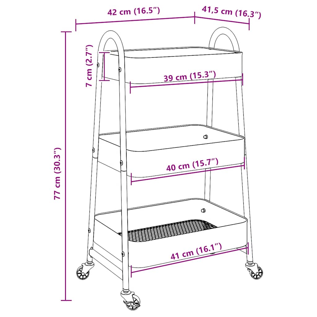 Carrello Portaoggetti a 3 Ripiani Bianco 42x41,5x77 cm Acciaio | homemem39