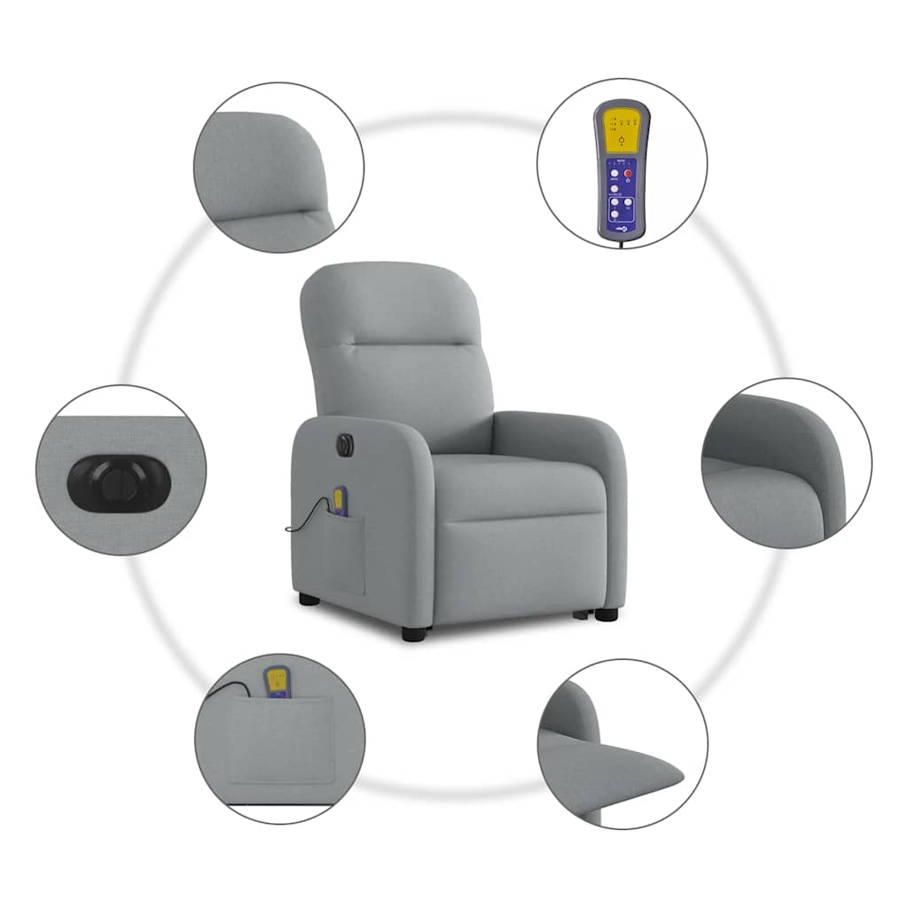 Poltrona Alzapersona Massaggi Elettrica Grigio Chiaro Tessuto | homemem39