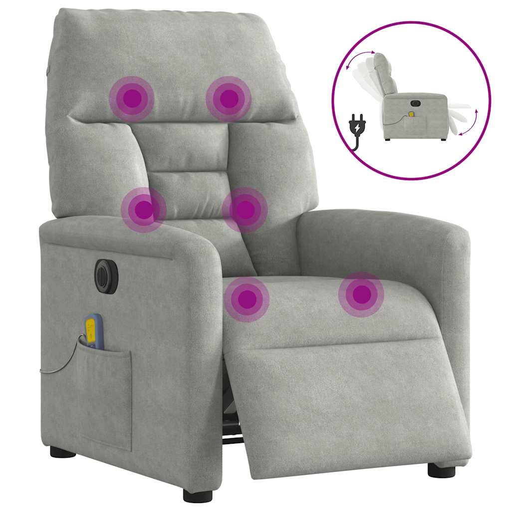 Poltrona Reclinante Massaggi Elettrica Grigio Chiaro Microfibra | homemem39