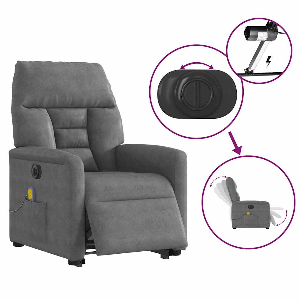 Poltrona a Rialzo Reclinabile Massaggi Grigio Scuro Microfibra | homemem39