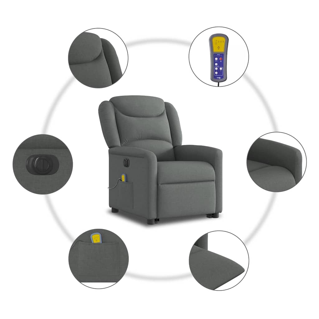 Poltrona Alzapersona Massaggi Elettrica Grigio Scuro Tessuto | homemem39