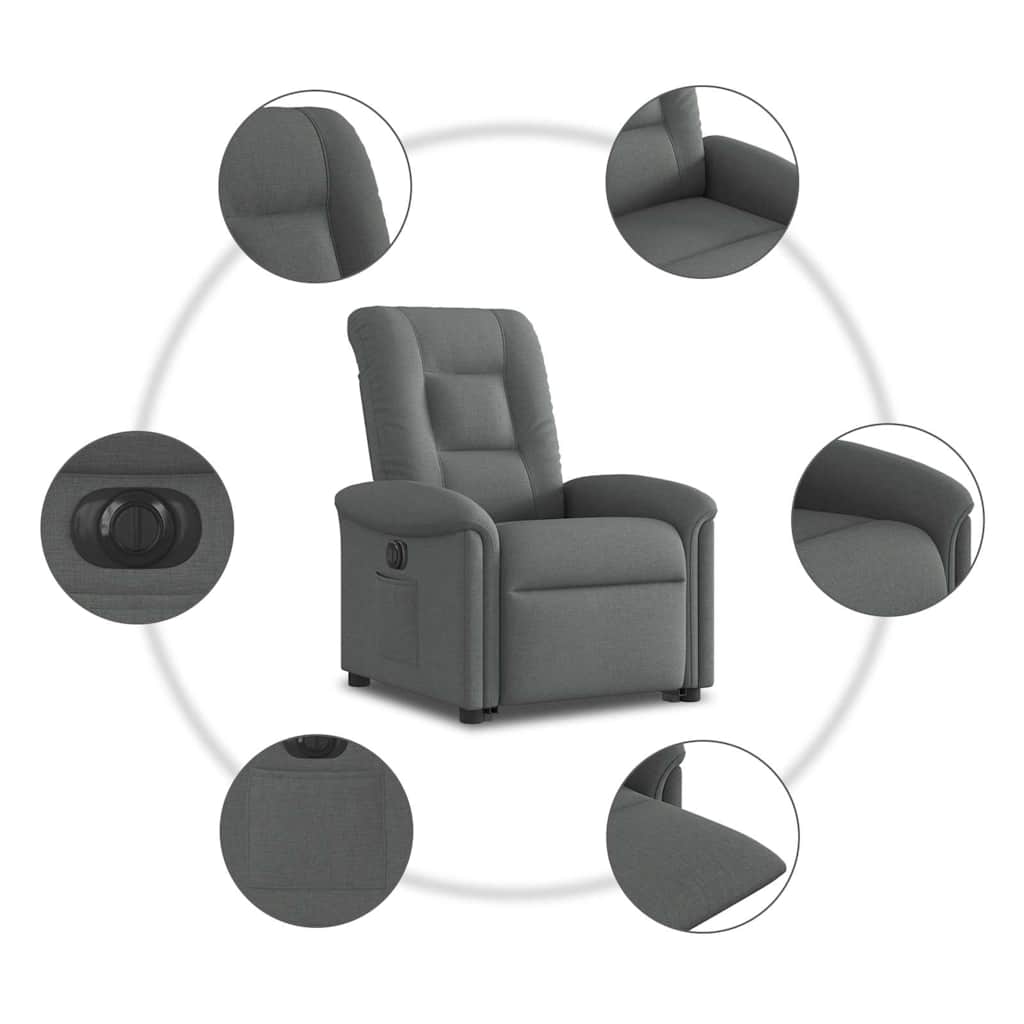 Poltrona Alzapersona Reclinabile Elettrica Grigio Scuro Tessuto | homemem39