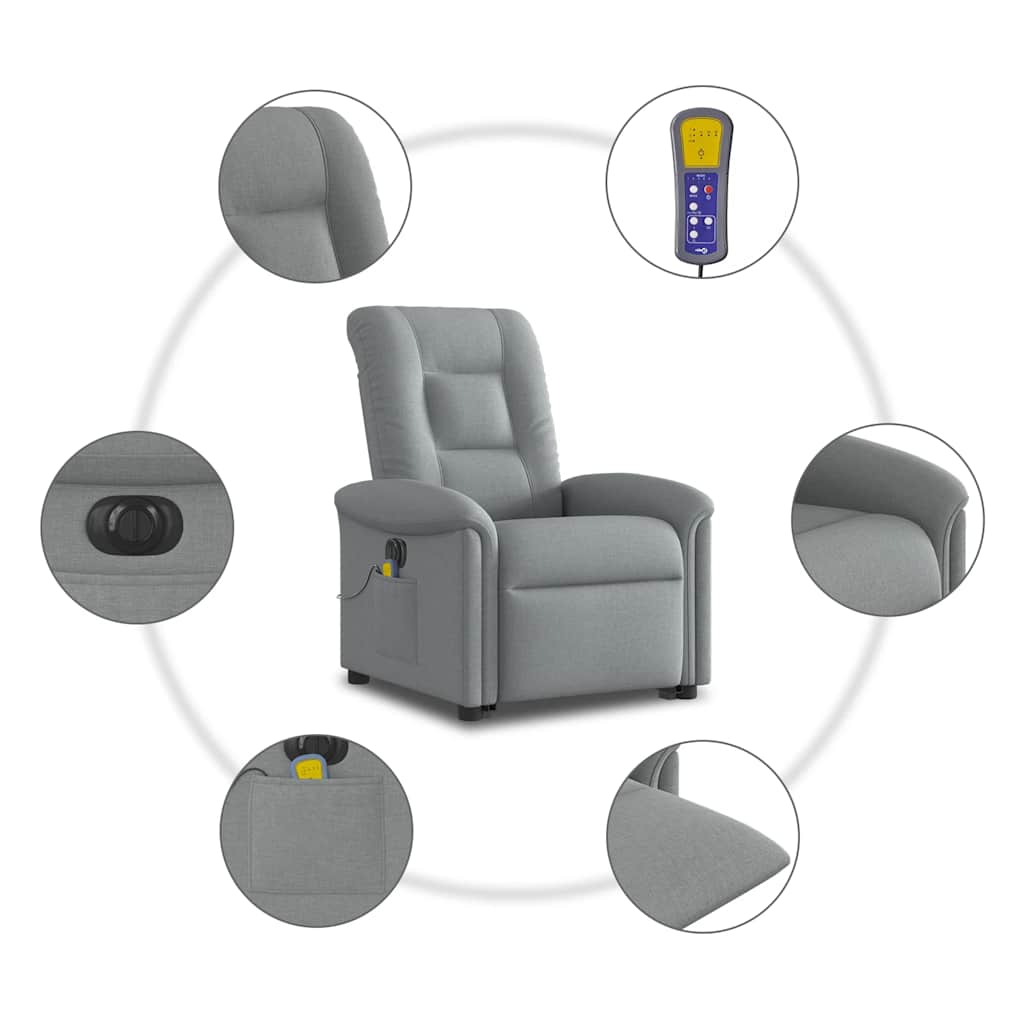 Poltrona Alzapersona Massaggi Elettrica Grigio Chiaro Tessuto | homemem39