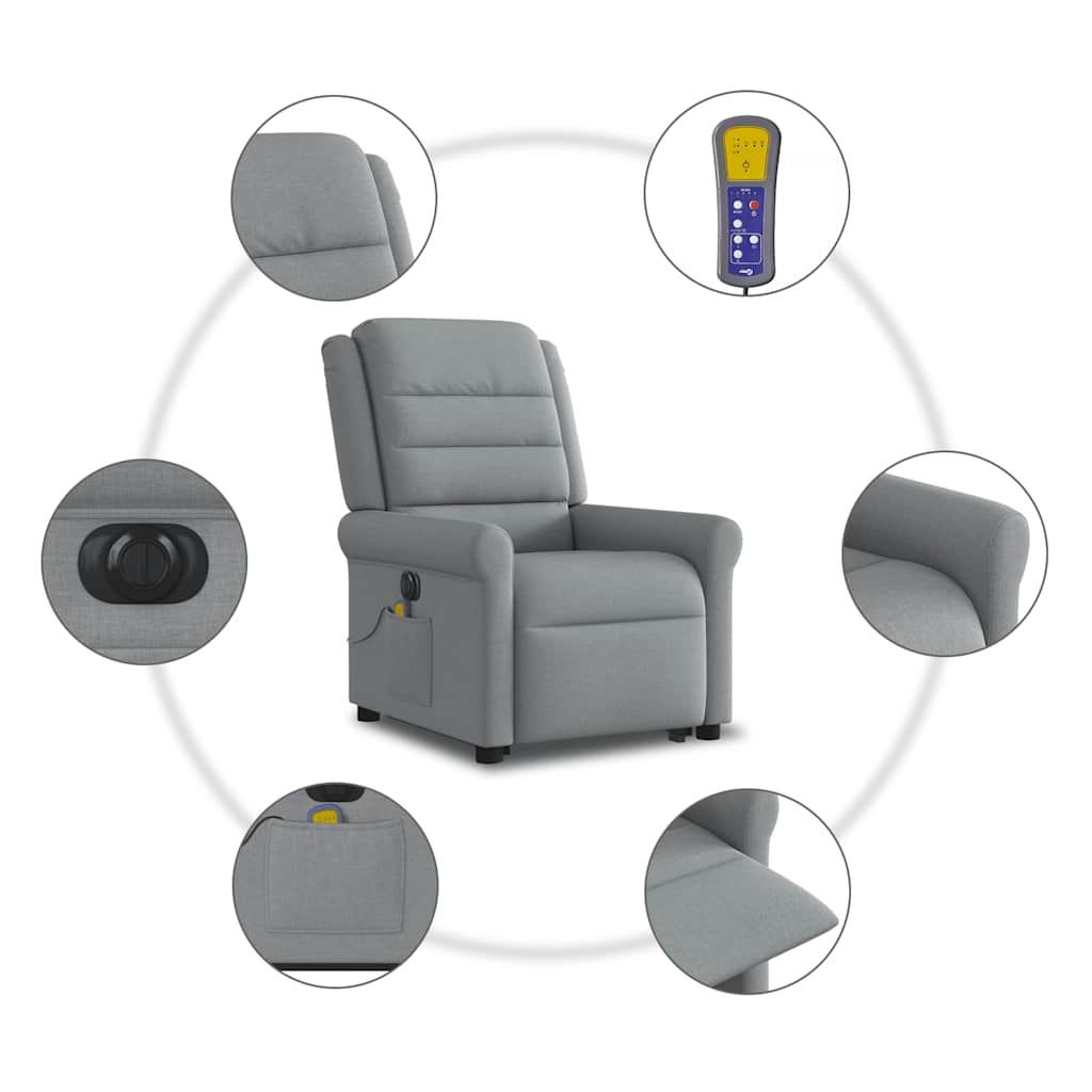 Poltrona Alzapersona Massaggi Elettrica Grigio Chiaro Tessuto | homemem39
