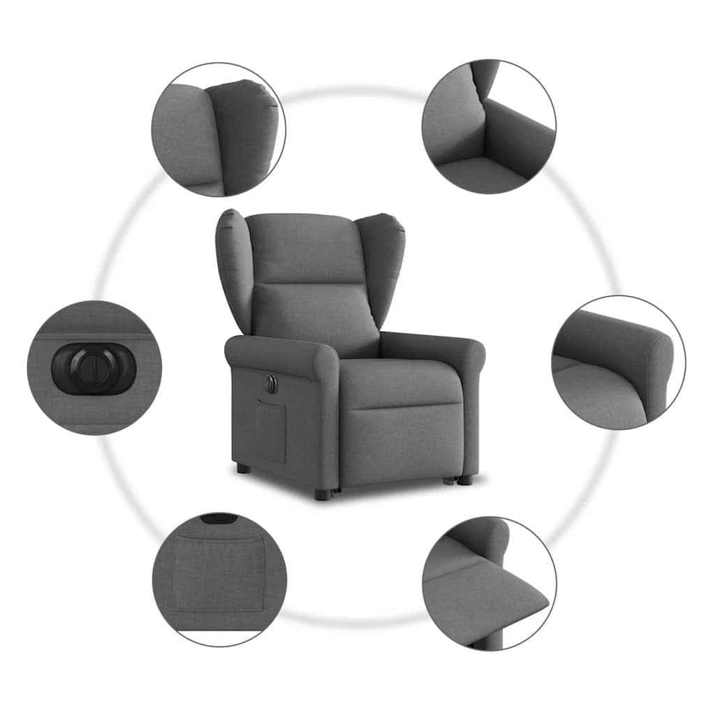Poltrona Alzapersona Reclinabile Elettrica Grigio Scuro Tessuto