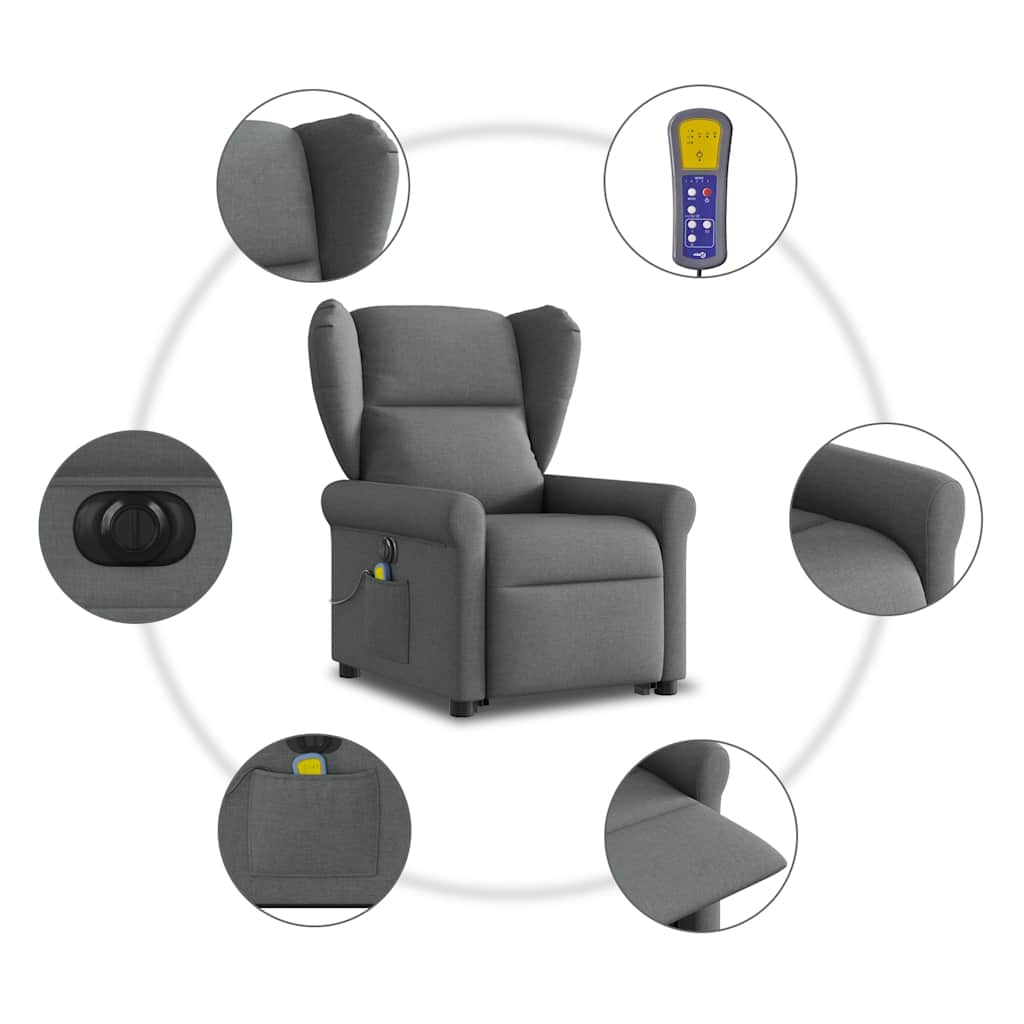 Poltrona Alzapersona Massaggi Elettrica Grigio Scuro Tessuto | homemem39