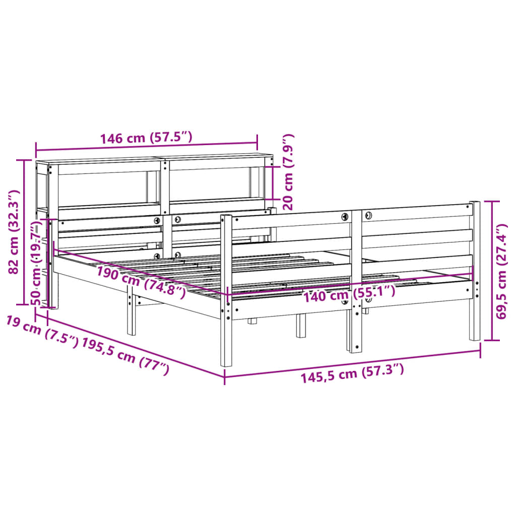 Giroletto con Testiera 140x190 cm in Legno Massello di Pino | homemem39