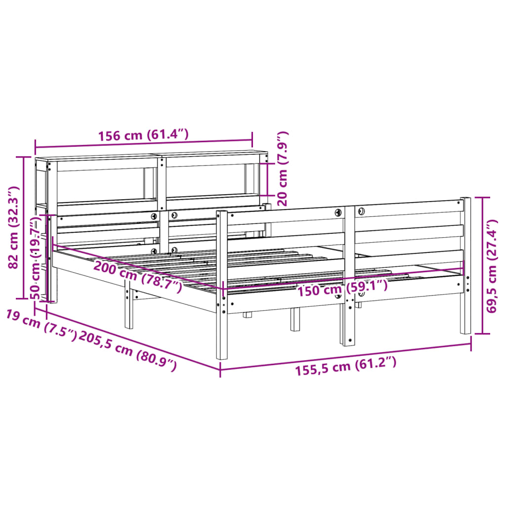 Giroletto con Testiera 150x200 cm in Legno Massello di Pino | homemem39