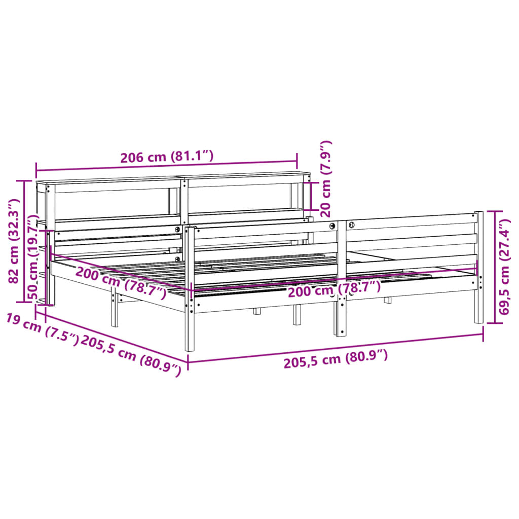 Giroletto con Testiera senza Materasso Bianco 200x200 cm | homemem39
