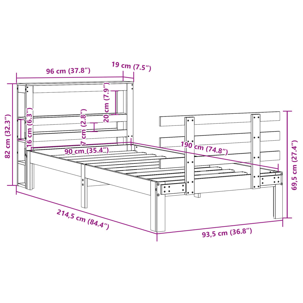 Giroletto con Testiera 90x190 cm in Legno Massello di Pino | homemem39