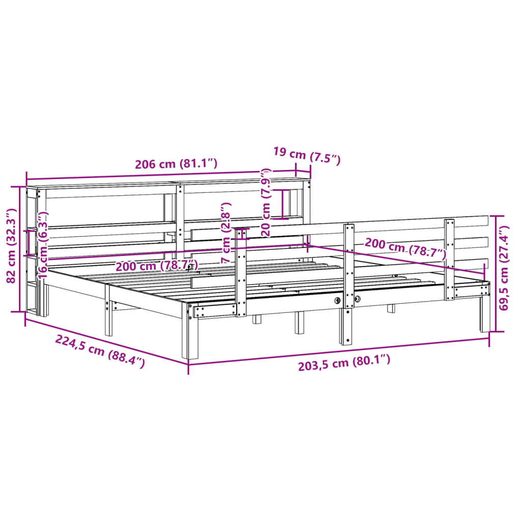 Giroletto con Testiera 200x200 cm in Legno Massello di Pino | homemem39