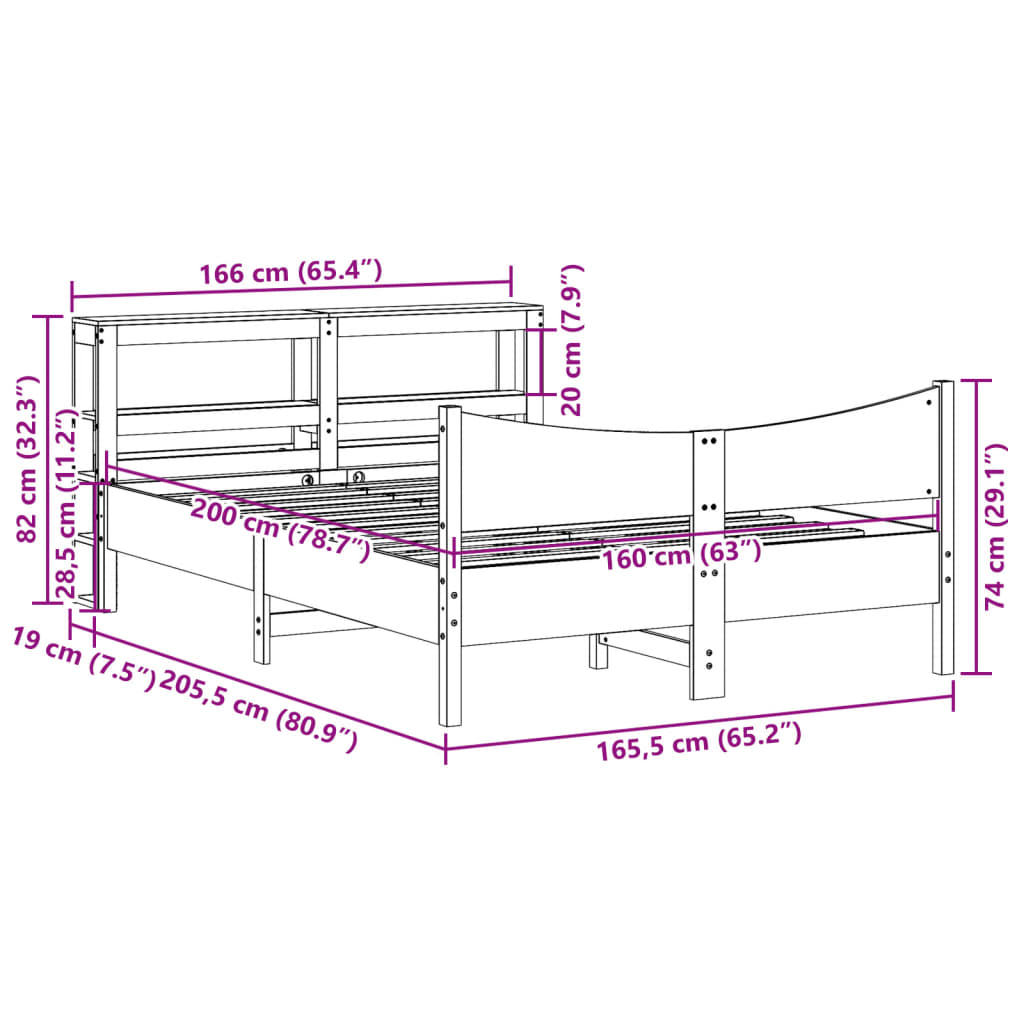 Giroletto con Testiera Bianco 160x200 cm Legno Massello di Pino | homemem39