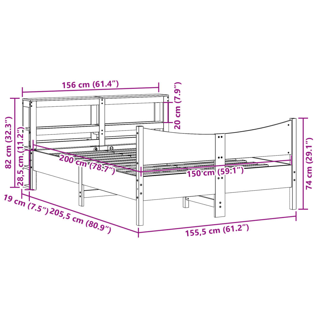 Giroletto con Testiera Marrone Cera 150x200 cm Massello Pino | homemem39