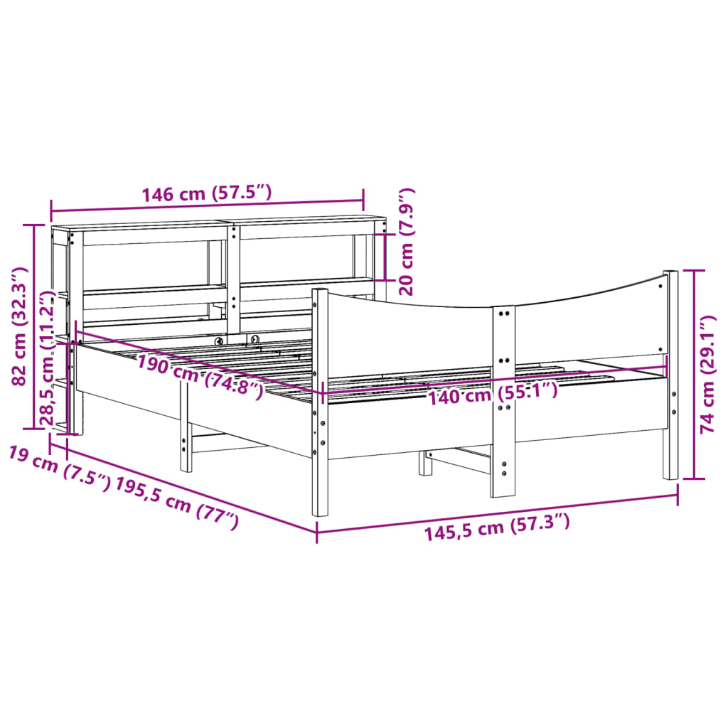 Giroletto con Testiera Marrone Cera 140x190 cm Massello Pino | homemem39