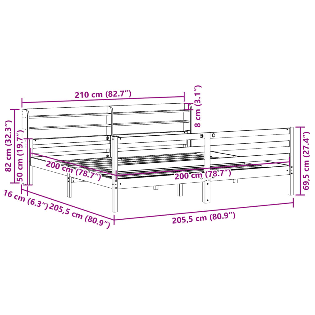 Giroletto con Testiera 200x200 cm in Legno Massello di Pino | homemem39