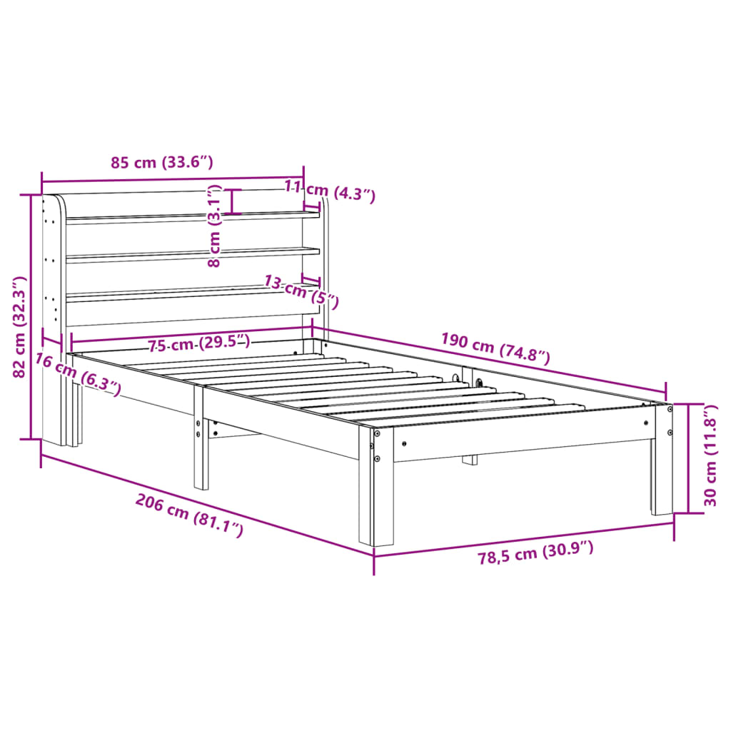 Giroletto con Testiera Bianco 75x190 cm Legno Massello di Pino | homemem39
