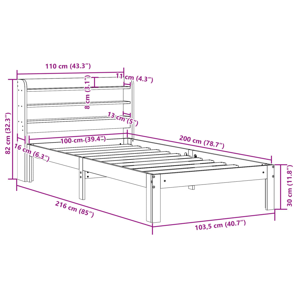Giroletto con Testiera 100x200 cm Legno Massello di Pino | homemem39