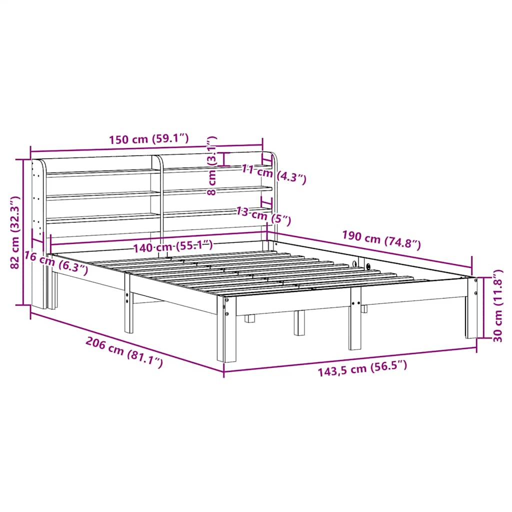 Letto senza Materasso Marrone Cera 140x190 cm in Legno di Pino | homemem39
