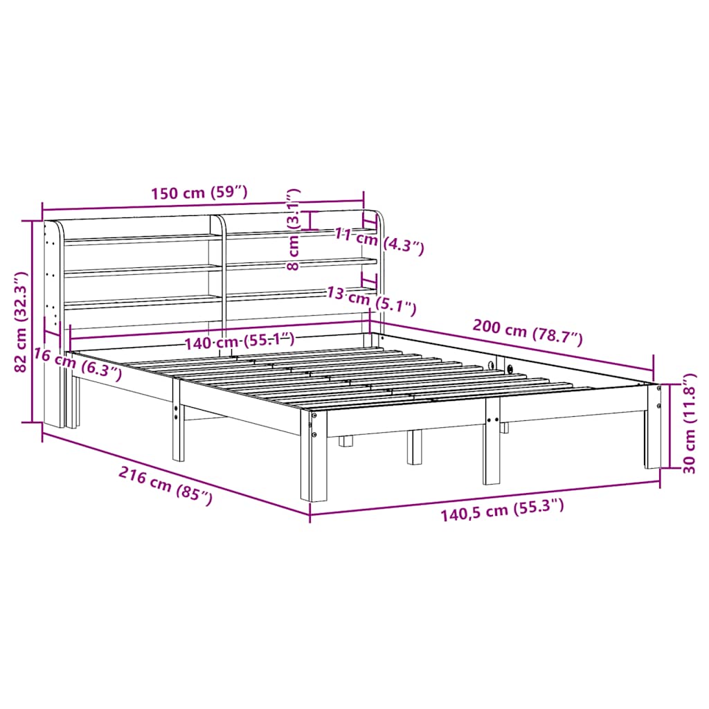 Giroletto senza Materasso Marrone Cera 140x200cm Massello Pino | homemem39