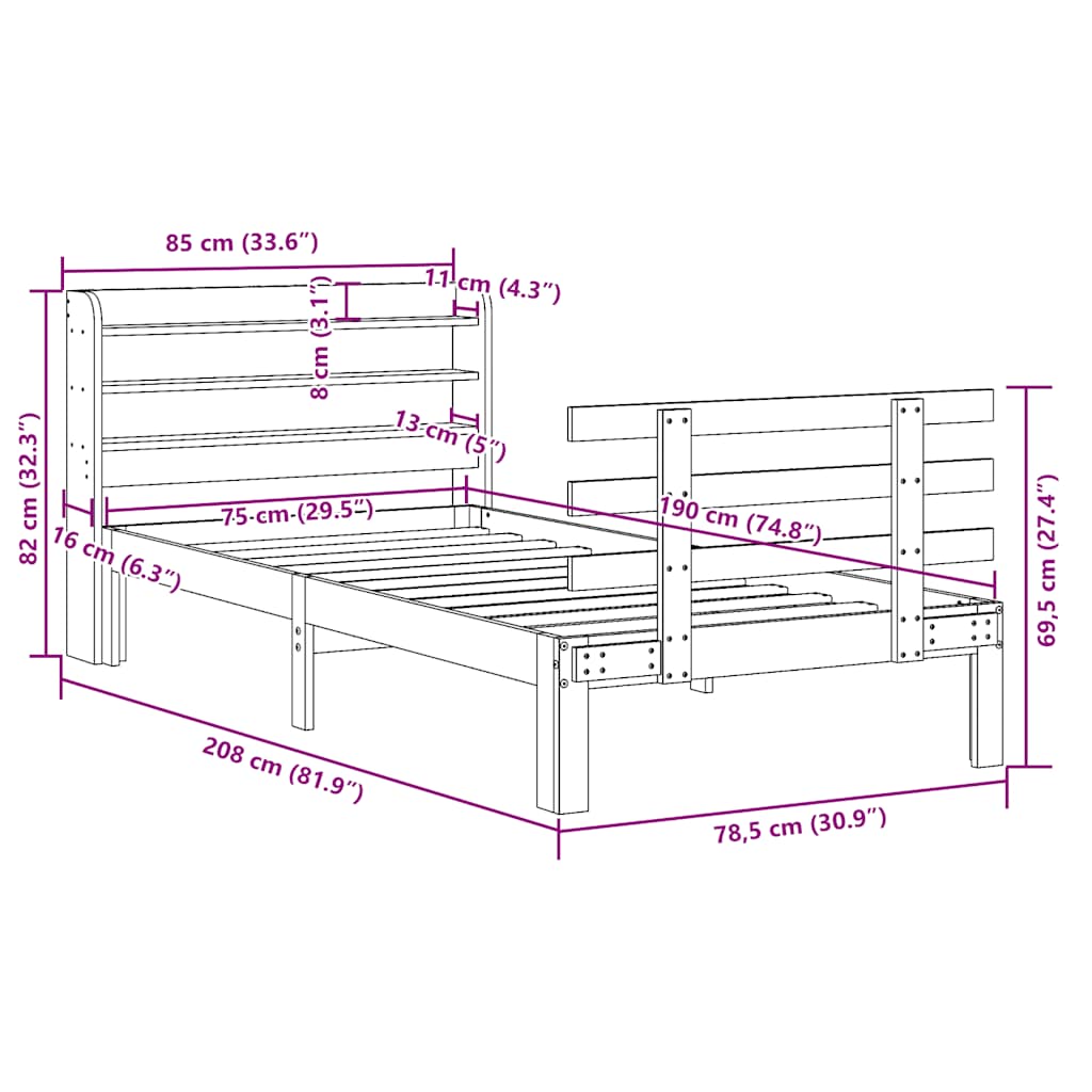 Giroletto con Testiera Bianco 75x190 cm Legno Massello di Pino | homemem39