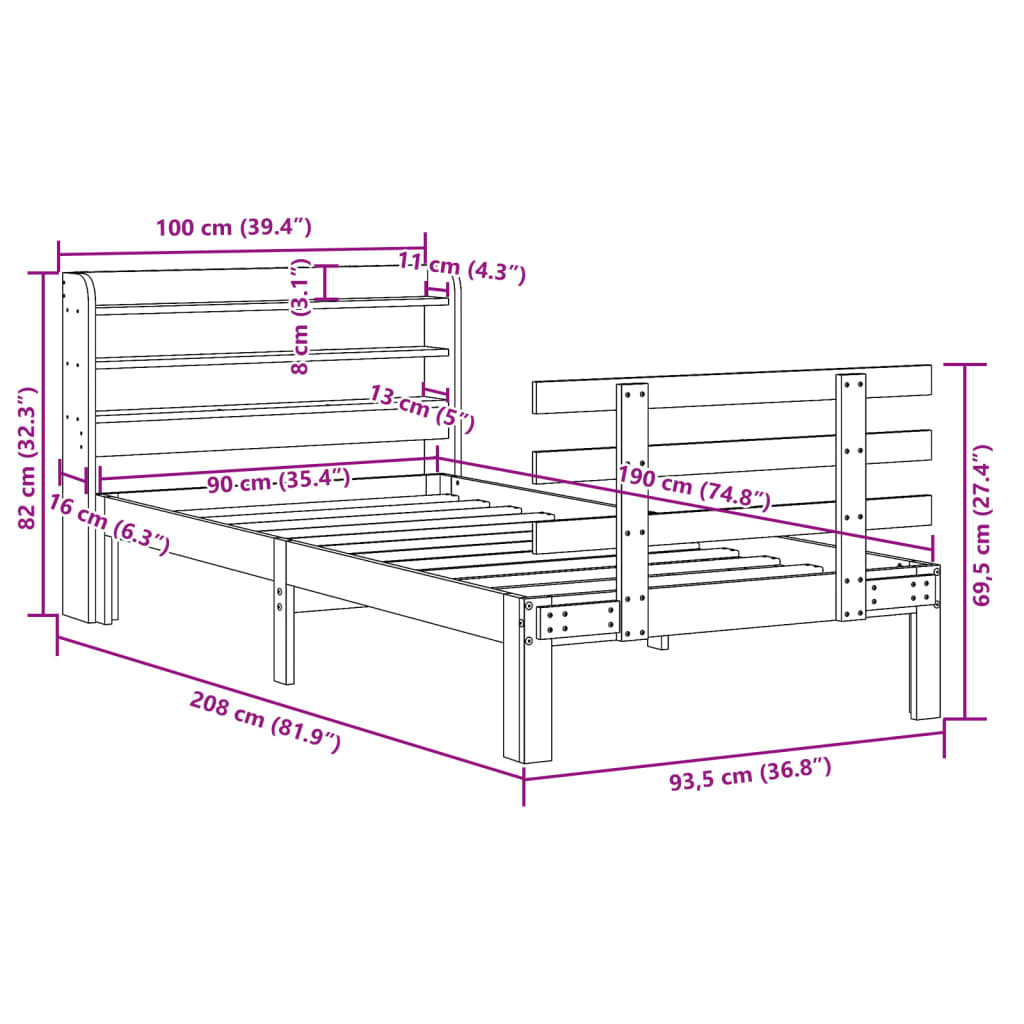 Giroletto con Testiera senza Materasso Bianco 90x190 cm | homemem39