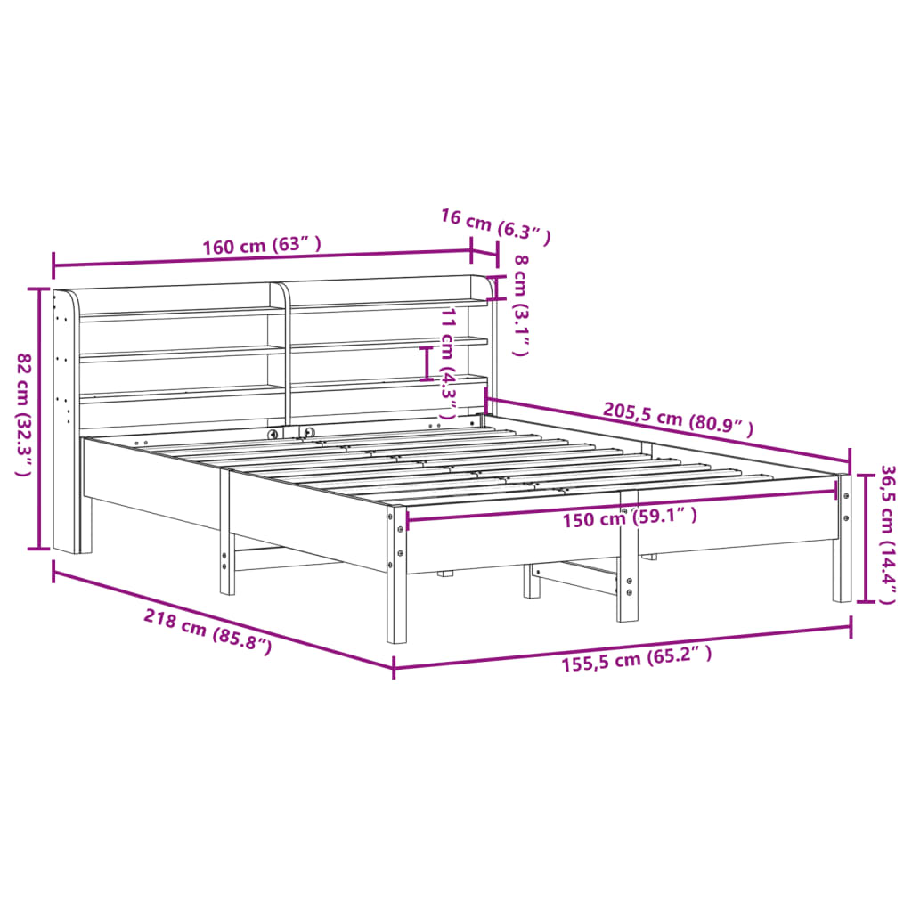 Letto senza Materasso Marrone Cera 150x200 cm in Legno di Pino | homemem39