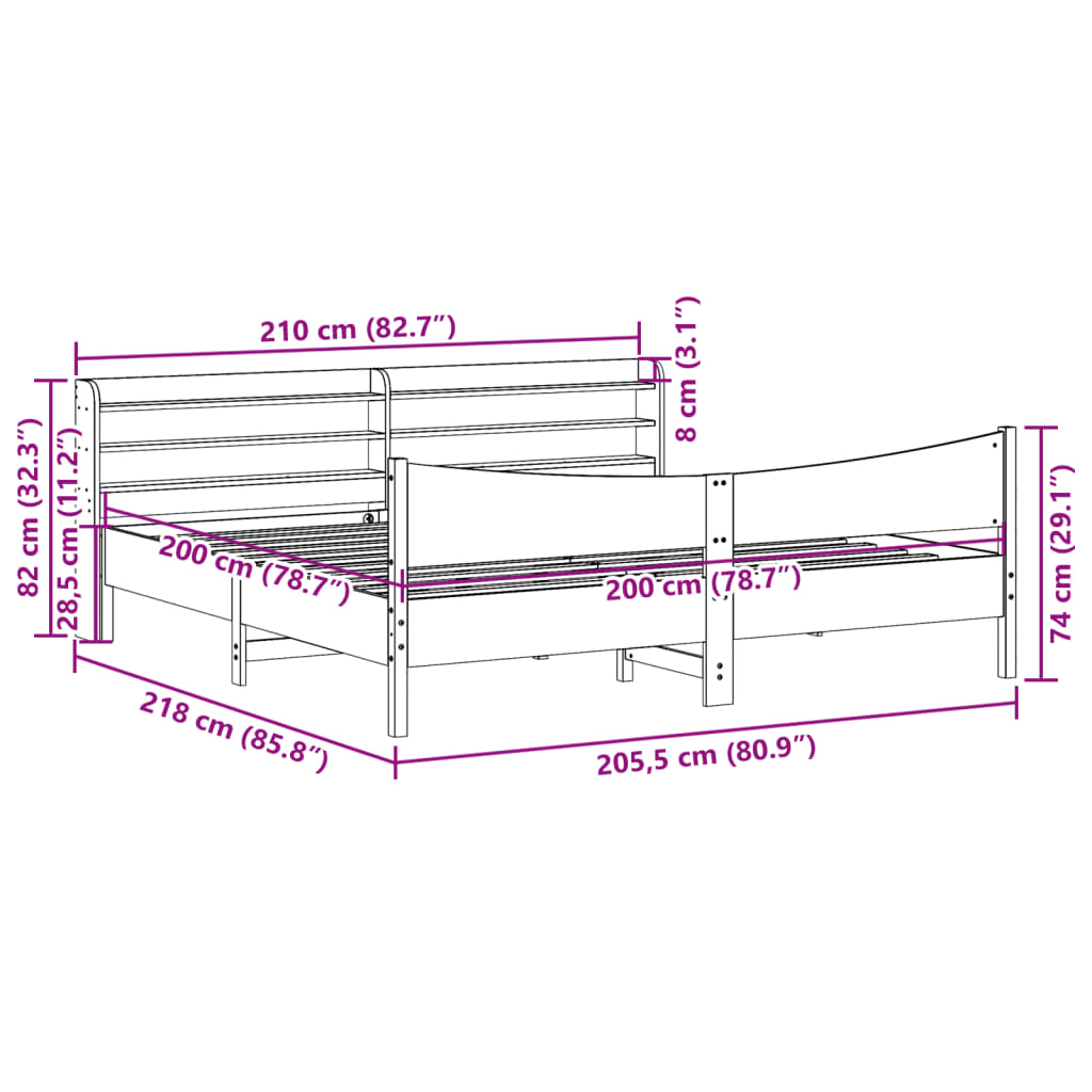 Giroletto con Testiera Bianco 200x200 cm Legno Massello di Pino | homemem39