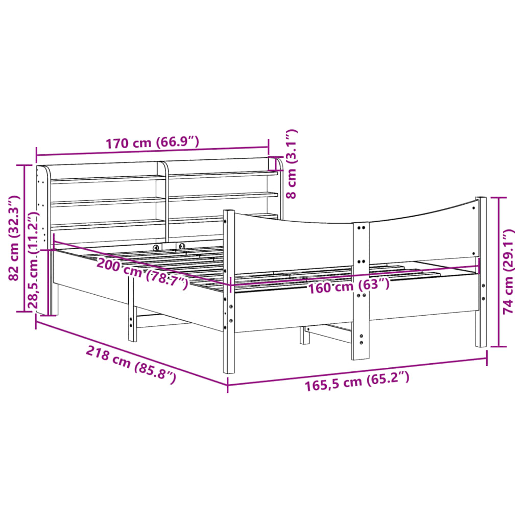 Giroletto con Testiera Marrone Cera 160x200 cm Massello Pino | homemem39