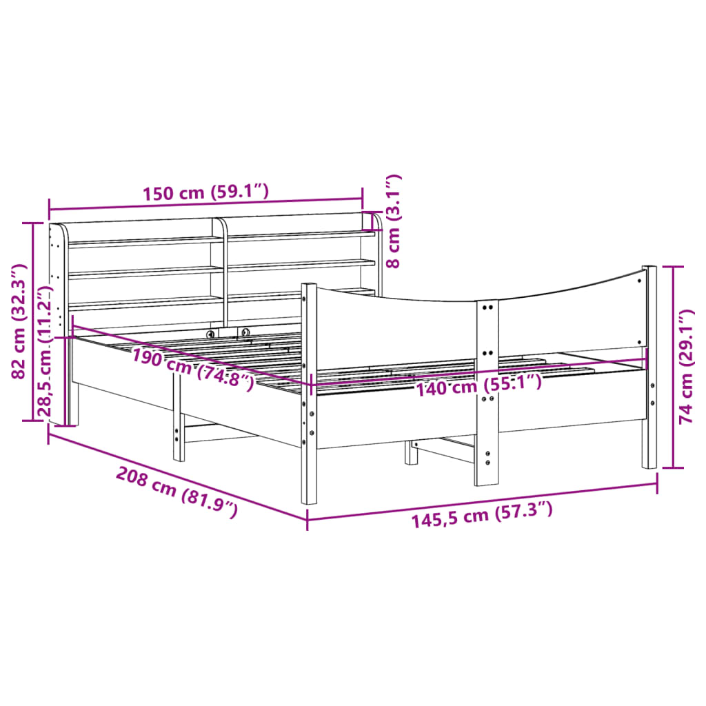 Giroletto con Testiera Marrone Cera 140x190 cm Massello Pino | homemem39