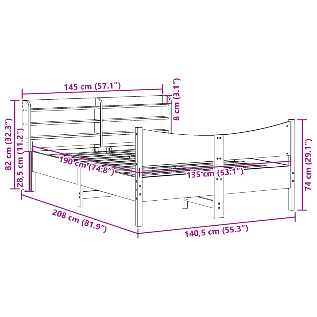 Giroletto con Testiera 135x190 cm in Legno Massello di Pino | homemem39