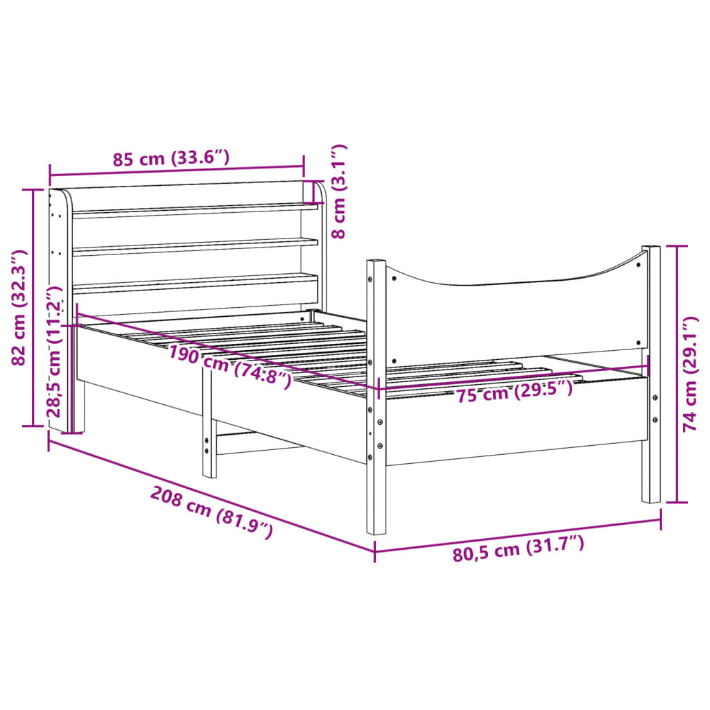 Giroletto con Testiera 75x190 cm in Legno Massello di Pino | homemem39