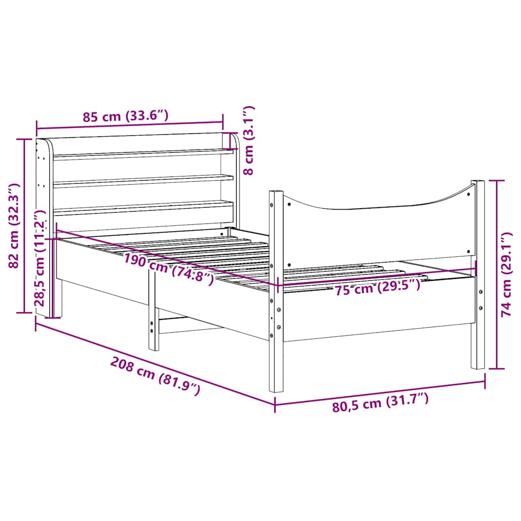 Giroletto con Testiera Bianco 75x190 cm Legno Massello di Pino | homemem39