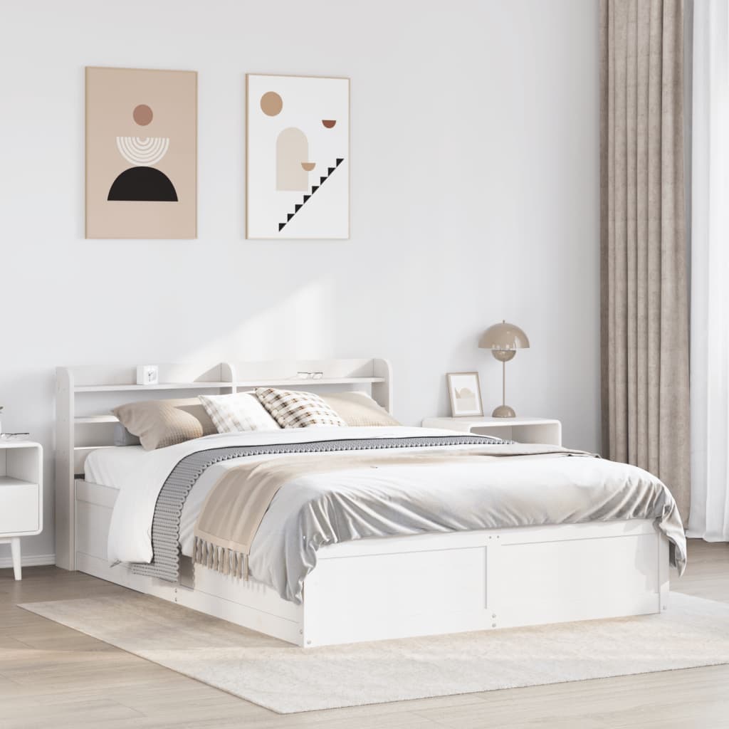 Giroletto con Testiera Bianco 140x190 cm in Legno Massello Pino | homemem39