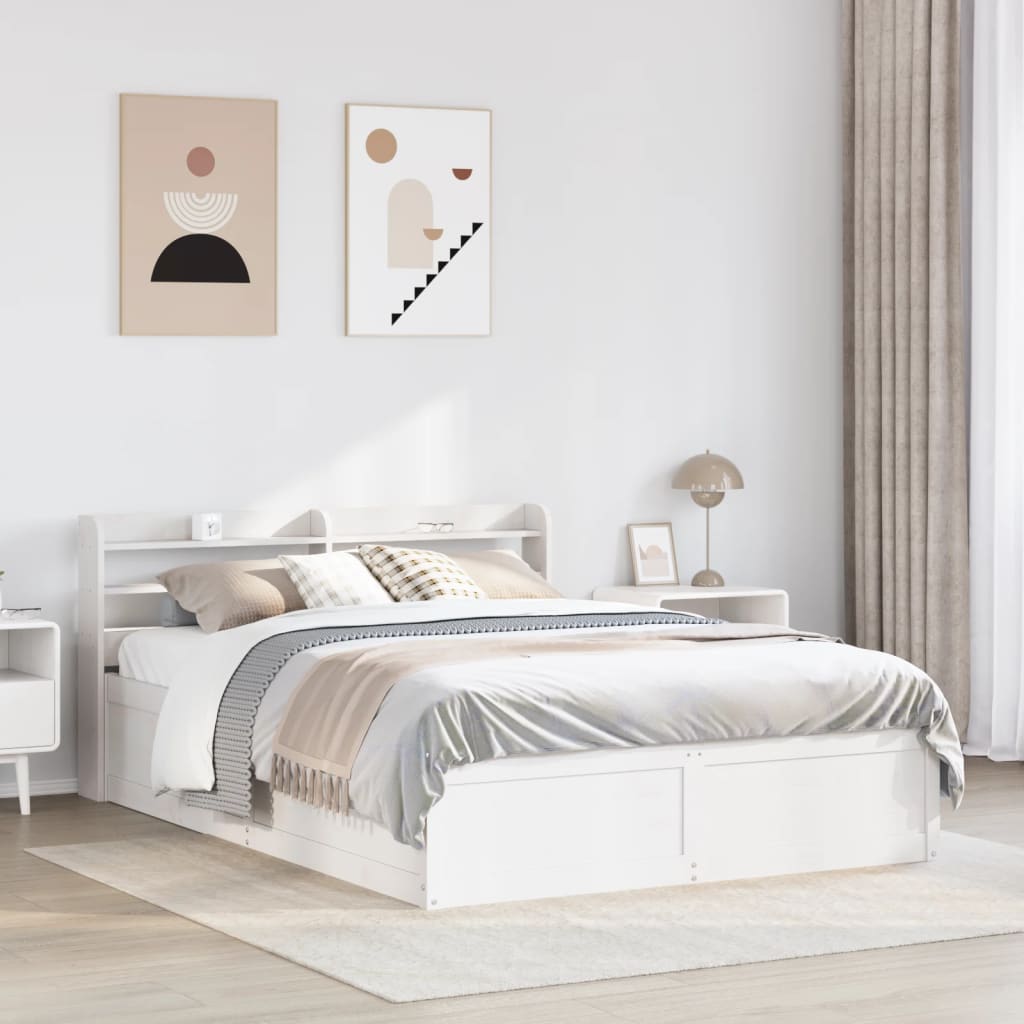 Giroletto con Testiera Bianco 135x190 cm Legno Massello di Pino | homemem39