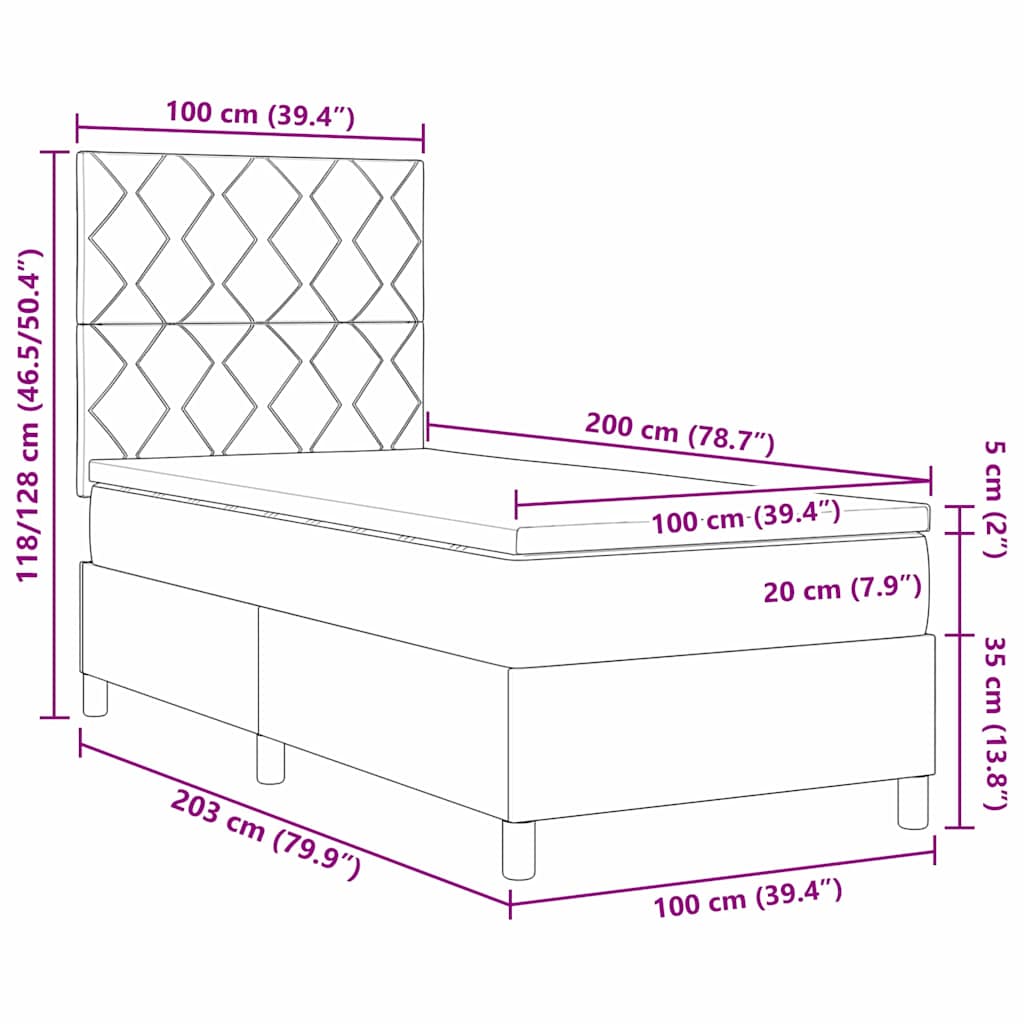 Letto a molle con materasso Nero 100 x 200 cm Tessuto | homemem39