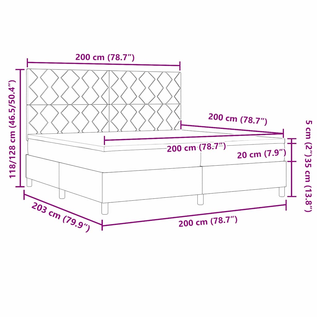Letto a molle con testiera Marrone Scuro 200 x 200 cm Tessuto