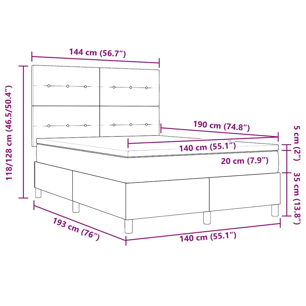Letto a molle con testiera Grigio chiaro 140 x 190 cm Velluto | homemem39