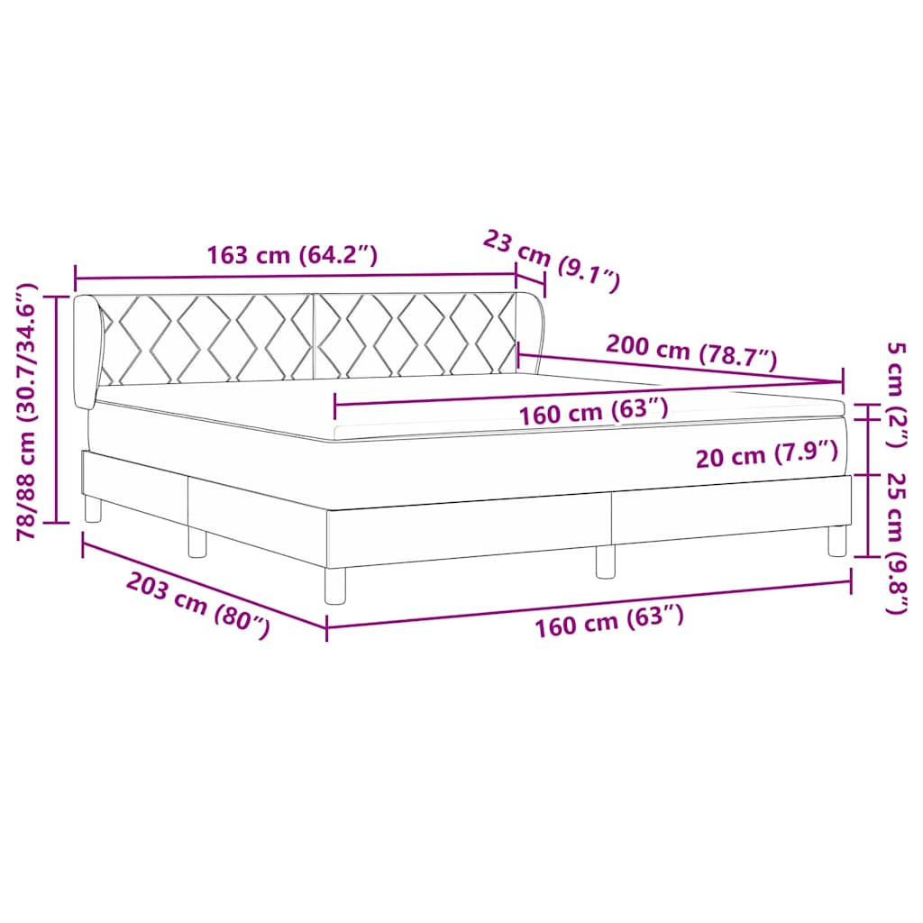 Letto a molle con materasso Grigio scuro 160 x 200 cm Tessuto