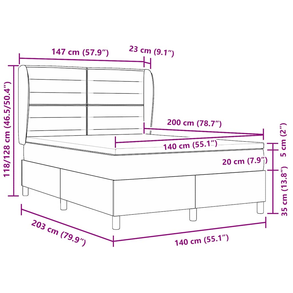 Letto a molle con materasso Grigio scuro 140 x 200 cm Tessuto