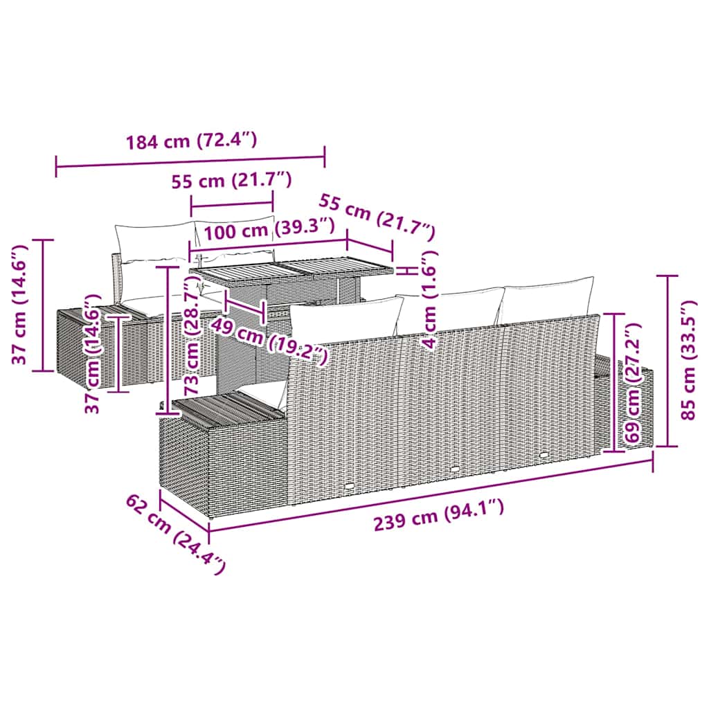 Set Divano da Giardino 6 pz Beige e grigio