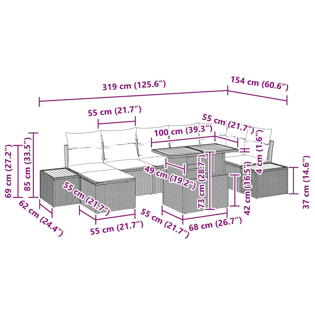 Set Divano da Giardino 8 pz Beige e grigio | homemem39