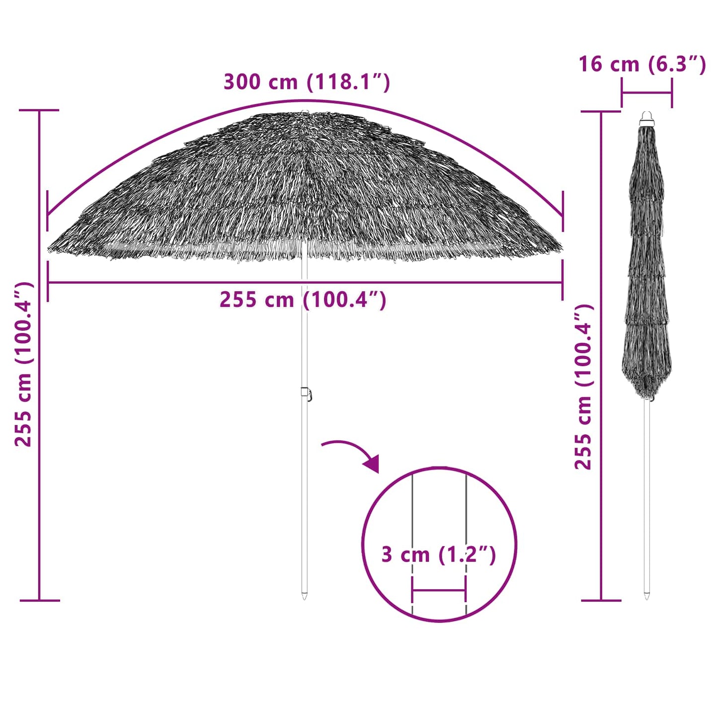 Ombrellone da Spiaggia Naturale 255 x 255 x 255 cm | homemem39