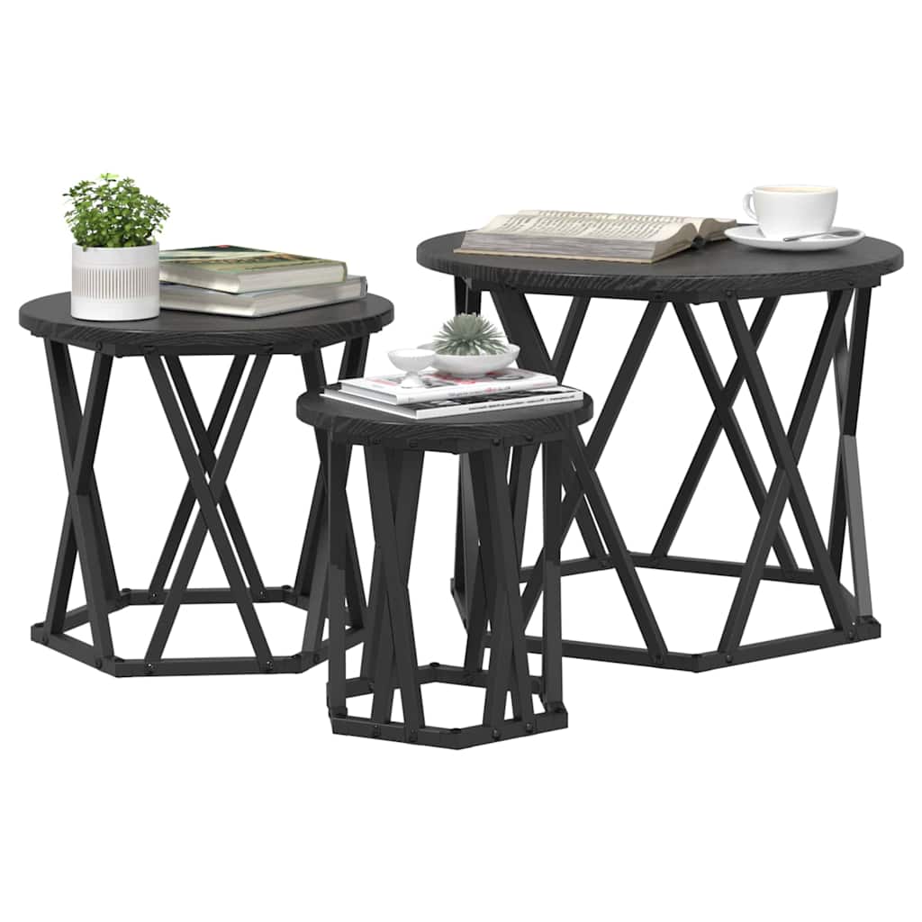Tavolo Laterale Nesting 3 pcs Rovere Nero | homemem39