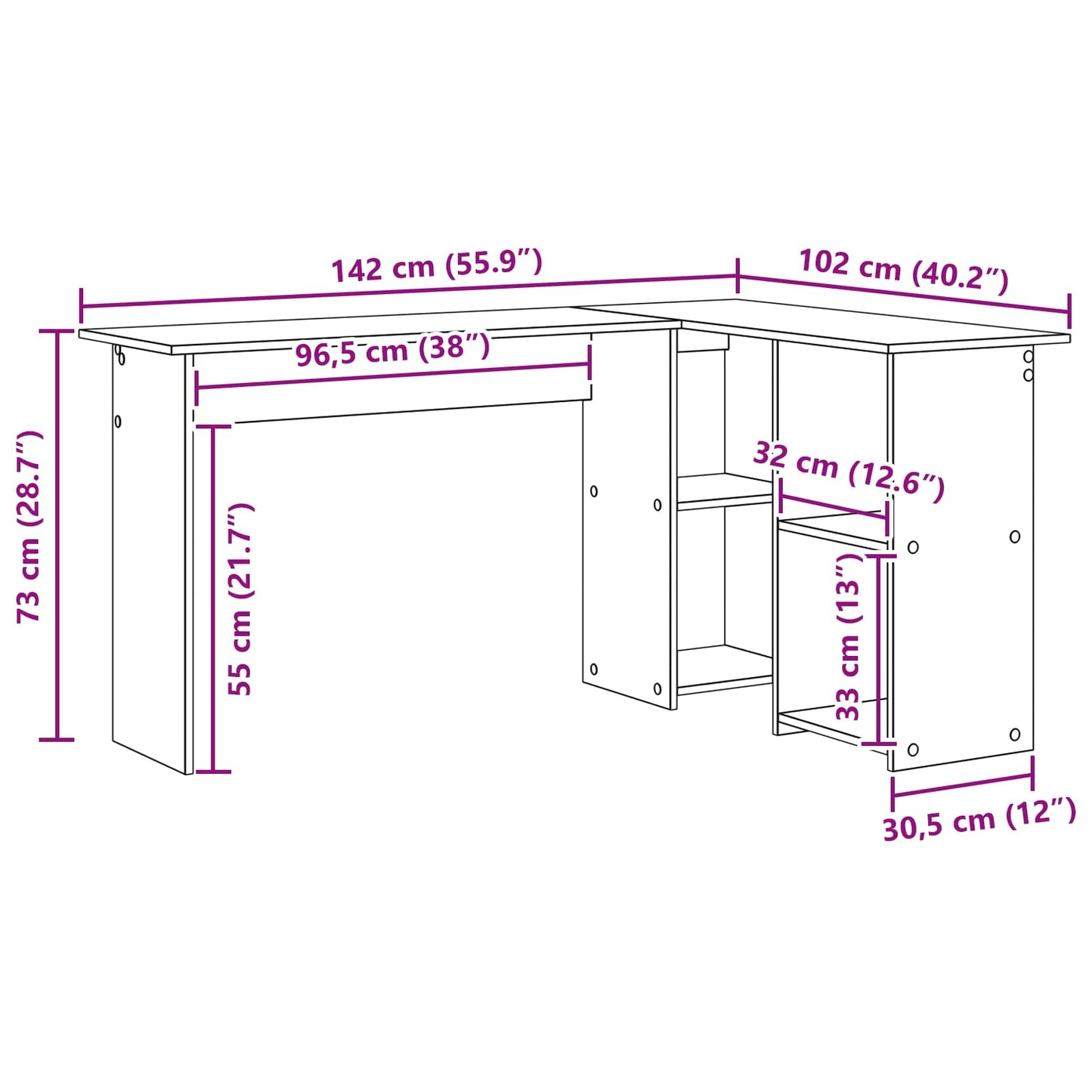 Scrivania con lo scaffale Rovere artigianale 142 x 102 x 73 cm | homemem39