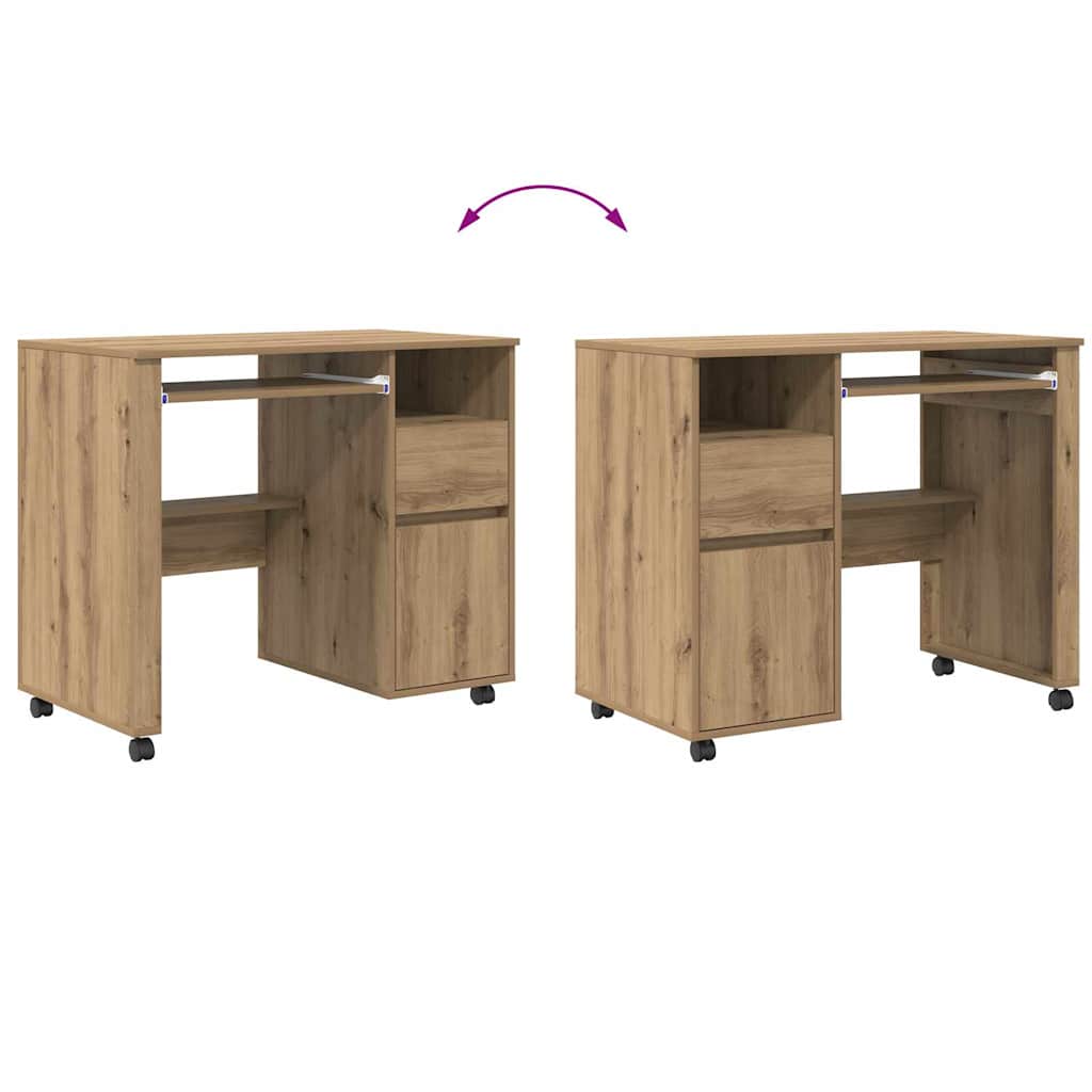 Scrivania con Ruote Rovere artigianale Legno ingegnerizzato