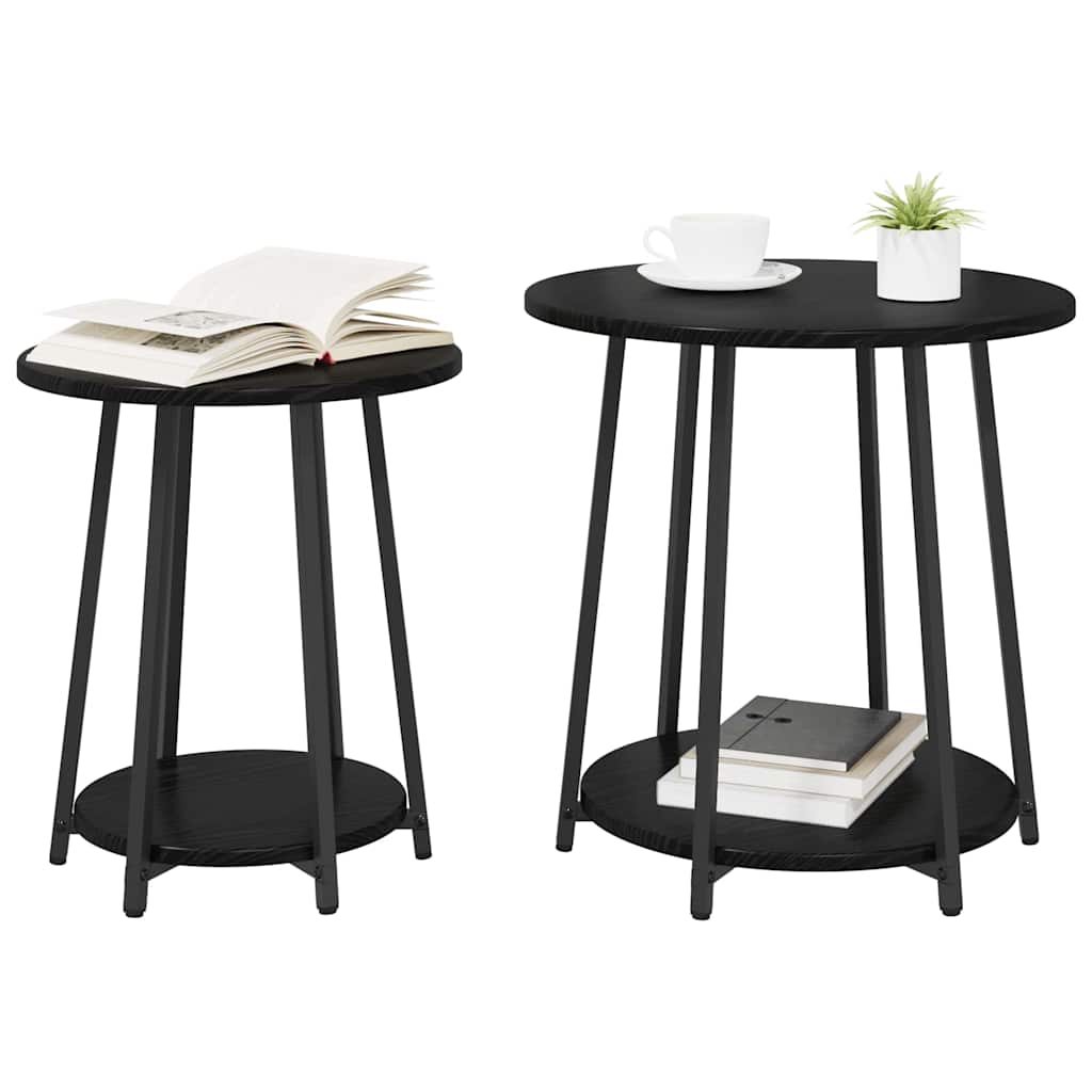 Set tavolini con lo scaffale 2 pcs Rovere Nero | homemem39