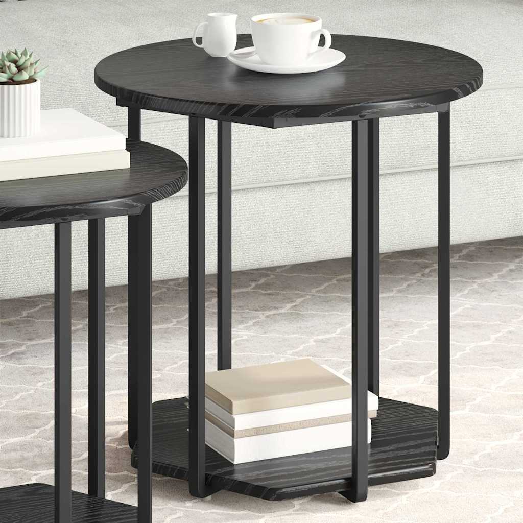 Set tavolini con lo scaffale 2 pcs Rovere Nero | homemem39
