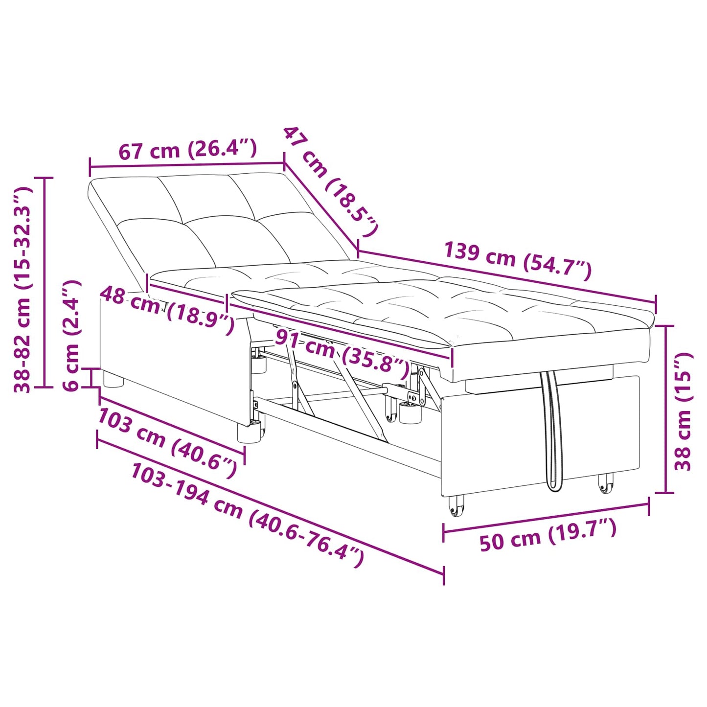 Divano Letto Estraibile Nero 194 x 67 x 82 cm Microfibra